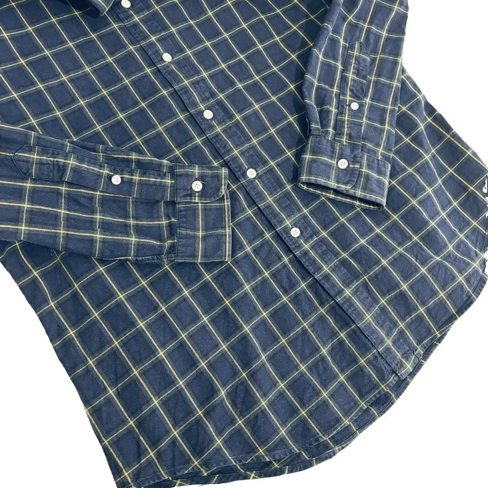 Ralph Lauren Button Down Shirt Mens L Navy Blue Plaid Windowpane Long Sleeve